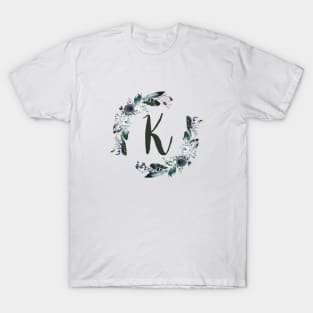 Floral Monogram K Dark Bohemian Flora T-Shirt